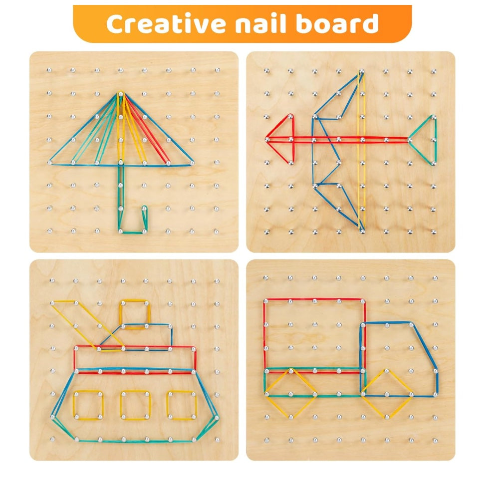 2Pack Wooden Geo board, Montessori Toy, Graphical Mathematical Education