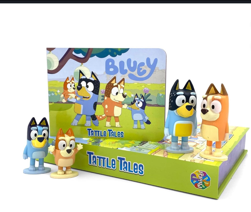 Bluey Tattle Tales - Activity Books for kids, 12-page storybook, 4 figurines