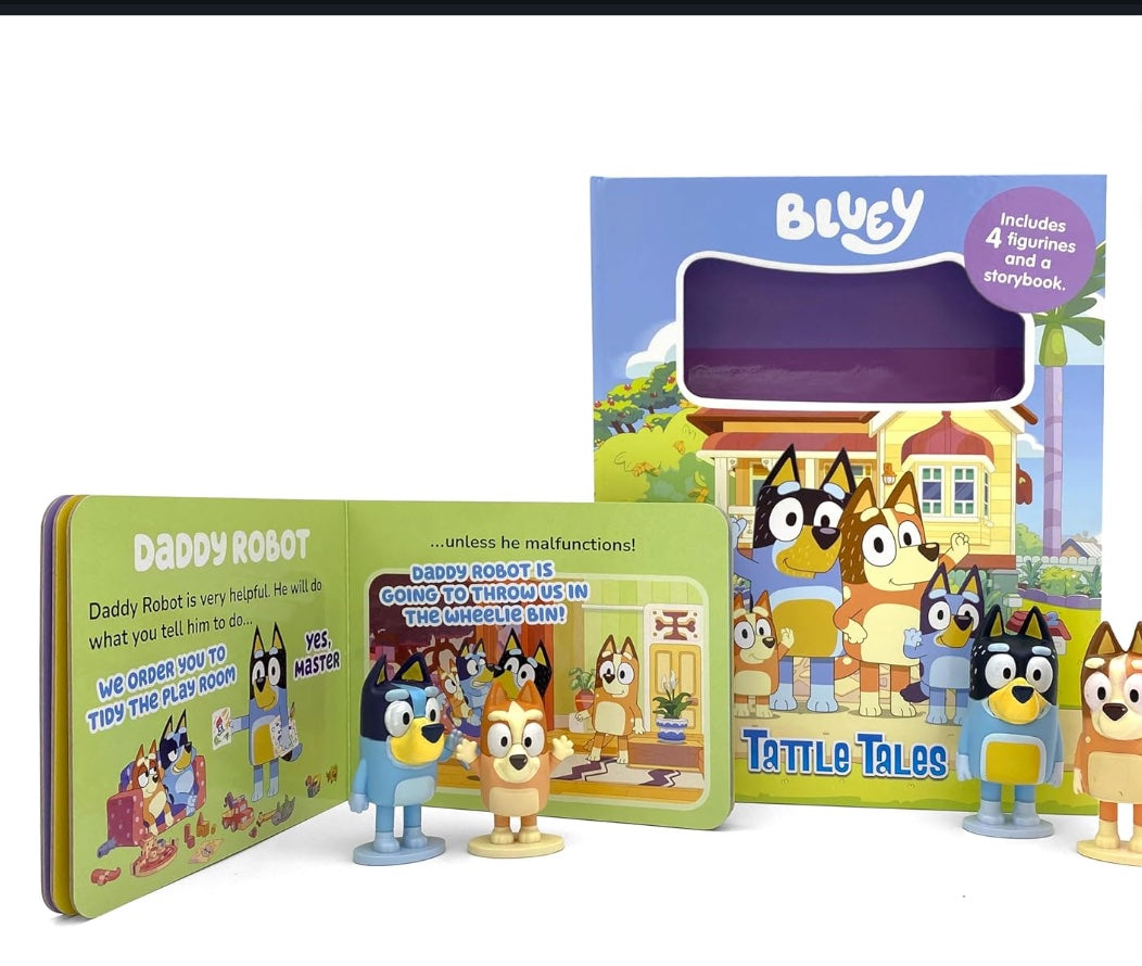 Bluey Tattle Tales - Activity Books for kids, 12-page storybook, 4 figurines