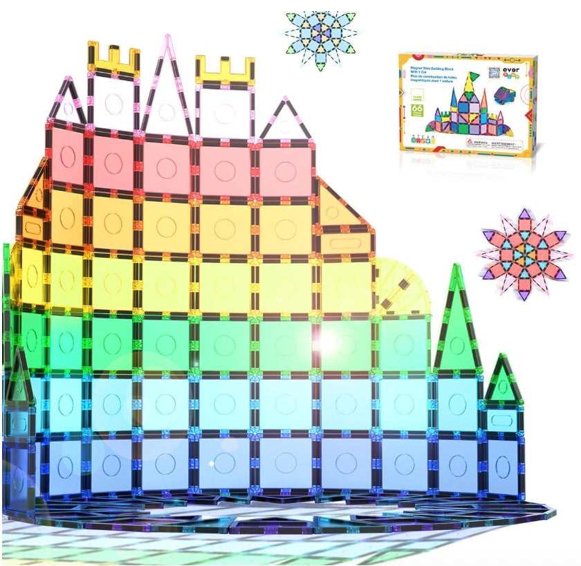 Magnetic Tiles STEAM Building Set (66 PCS) – Creative Learning Toy with Car