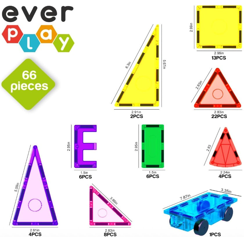 Magnetic Tiles STEAM Building Set (66 PCS) – Creative Learning Toy with Car