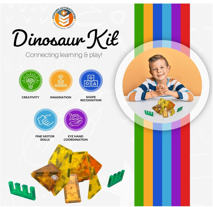 Magnetic Dinosaur Building Set – 60 PCS STEAM Learning Tiles (BPA Free)