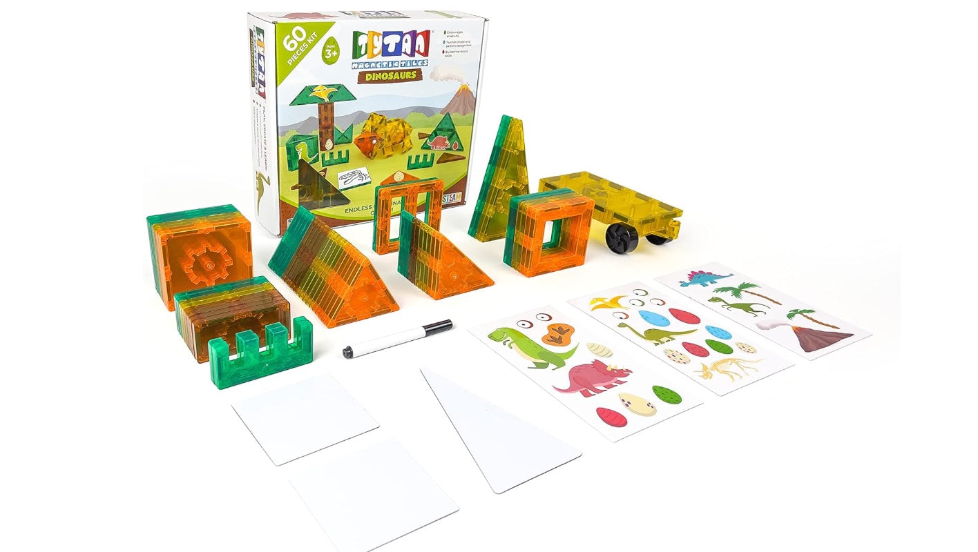 Magnetic Dinosaur Building Set – 60 PCS STEAM Learning Tiles (BPA Free)