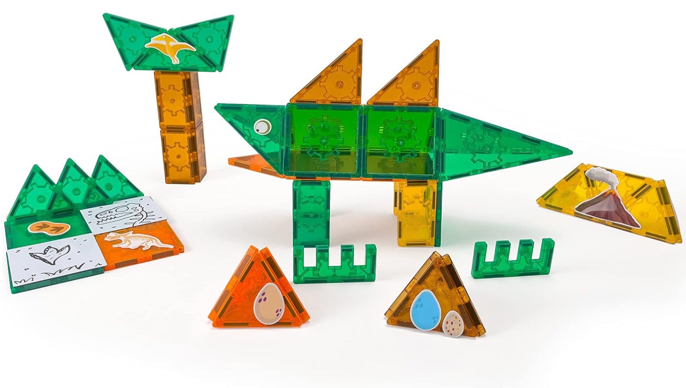 Magnetic Dinosaur Building Set – 60 PCS STEAM Learning Tiles (BPA Free)