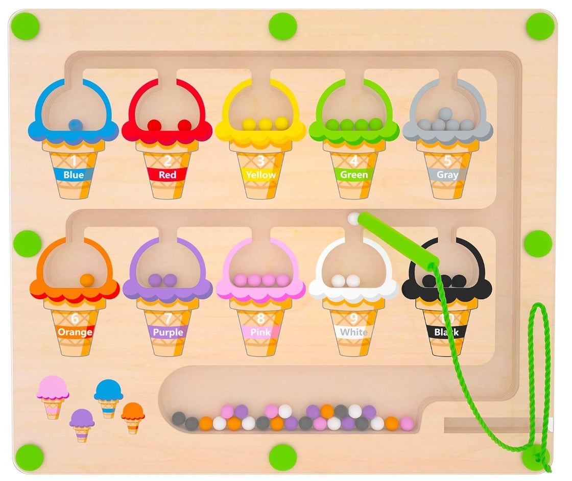 Magnetic Color & Number Maze - Montessori Wooden Color Matching Learning Counting Puzzle Board