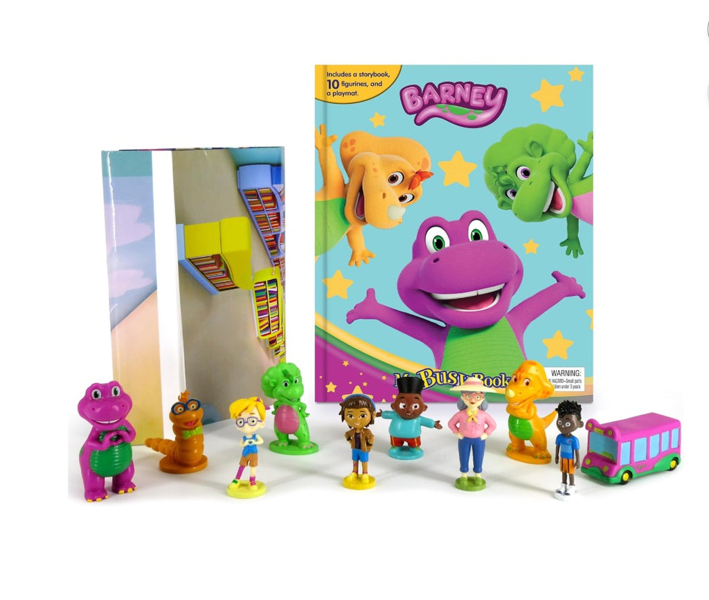 Mattel Barney My Busy Books - Storybook, 10 figurines, playmat