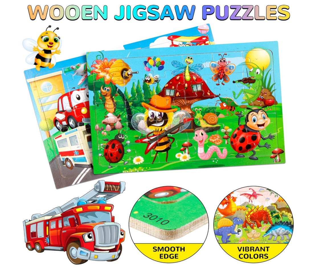 Puzzles for Kids, 14 Pack Wooden Jigsaw Puzzles 30 Pieces Preschool Educational Learning