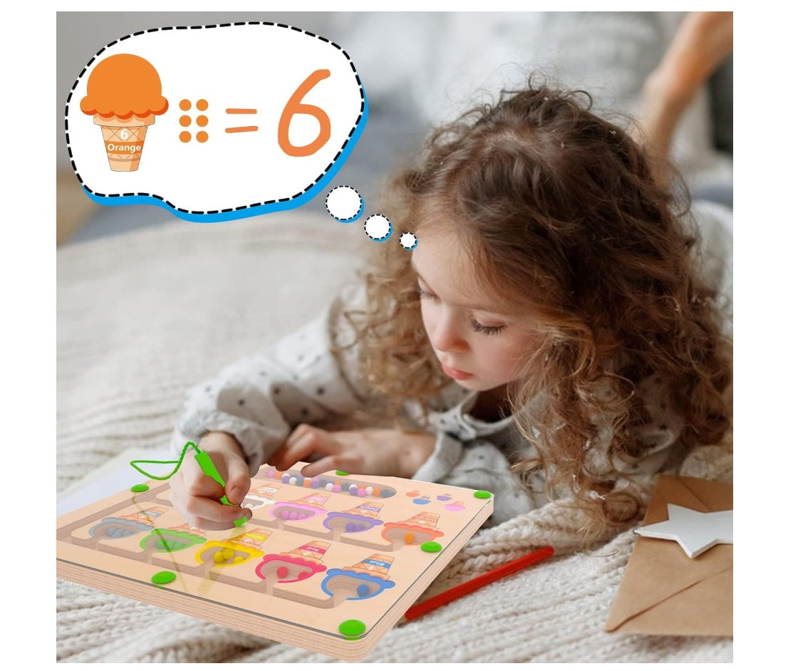 Magnetic Color & Number Maze - Montessori Wooden Color Matching Learning Counting Puzzle Board